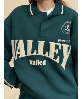 Üç İplik Yakalı weat Baggy Pantalonlu Takım  Yeşil