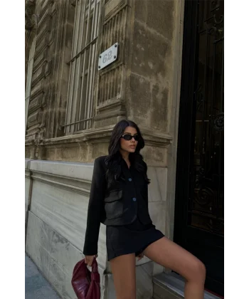 ÜET CROP CEKET KAPAKI CEP DETAYI  iyah