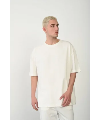 Unisex Basic Bisiklet Yaka Oversize T-Shirt - Beyaz