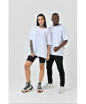 Unisex Basic Bisiklet Yaka Oversize T-Shirt - Beyaz