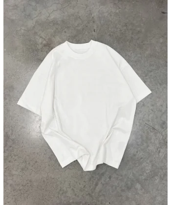 Unisex Basic Bisiklet Yaka Oversize T-Shirt - Beyaz