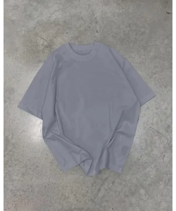 Unisex Basic Bisiklet Yaka Oversize T-Shirt - Füme