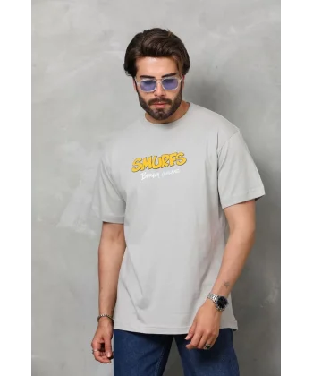 Unisex Basic Bisiklet Yaka Oversize T-Shirt - Gri