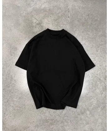 Unisex Basic Bisiklet Yaka Oversize T-Shirt - Siyah