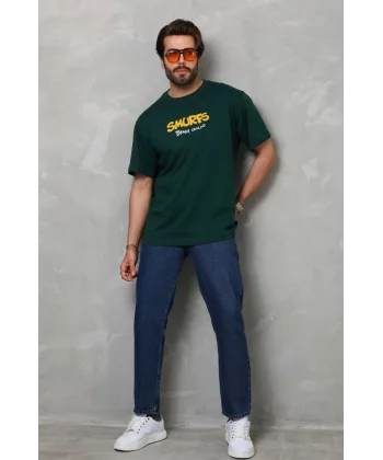 Unisex Basic Bisiklet Yaka Oversize T-Shirt - Yeşil