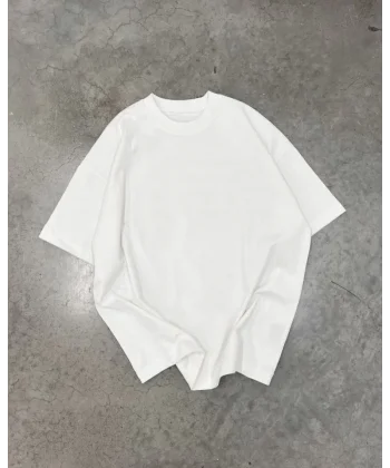 Unisex Basic Bisiklet Yaka Oversize Thirt  Beyaz