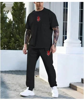 Unisex Baskılı Cepli Eşofman Takımı - Siyah