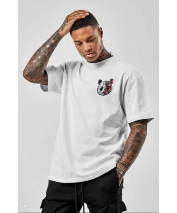 Unisex Baskılı Oversize T-Shirt - Beyaz