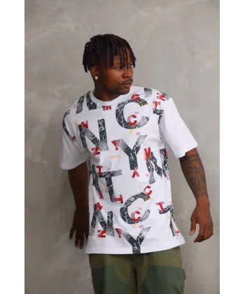 Unisex Baskılı Oversize T-Shirt - Beyaz