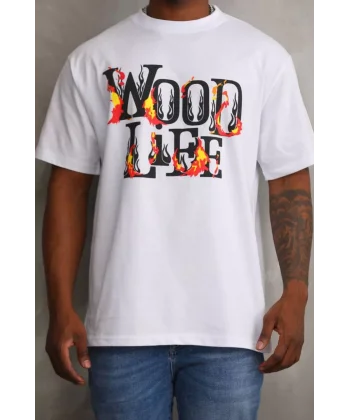 Unisex Baskılı Oversize T-Shirt - Beyaz