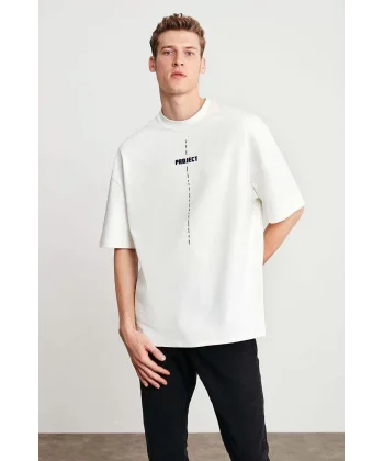 Unisex Baskılı Oversize T-Shirt - Beyaz