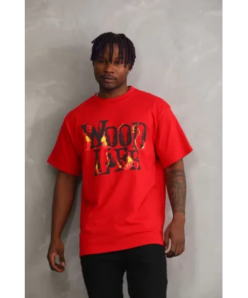 Unisex Baskılı Oversize T-Shirt - Kırmızı