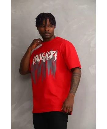 Unisex Baskılı Oversize T-Shirt - Kırmızı