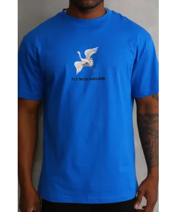 Unisex Baskılı Oversize T-Shirt - Mavi