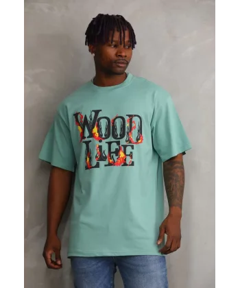 Unisex Baskılı Oversize T-Shirt - Mint Yeşili