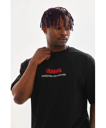 Unisex Baskılı Oversize T-Shirt - Siyah