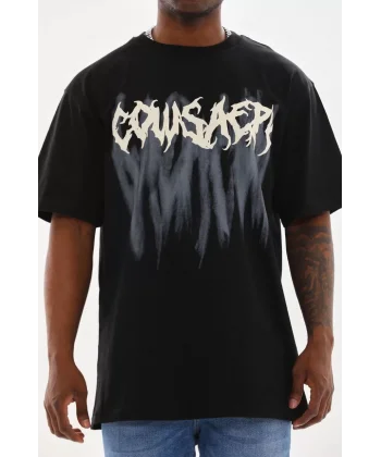 Unisex Baskılı Oversize T-Shirt - Siyah