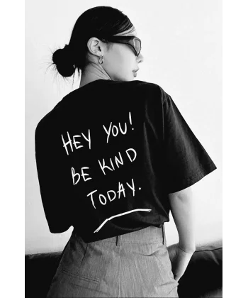 Unisex Baskılı Oversize T-Shirt - Siyah