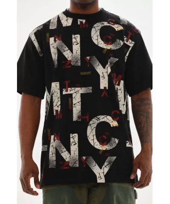 Unisex Baskılı Oversize T-Shirt - Siyah