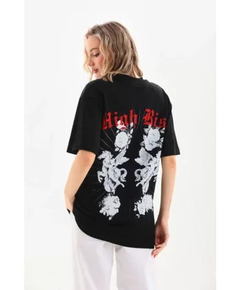 Unisex Baskılı Oversize TShirt  Siyah
