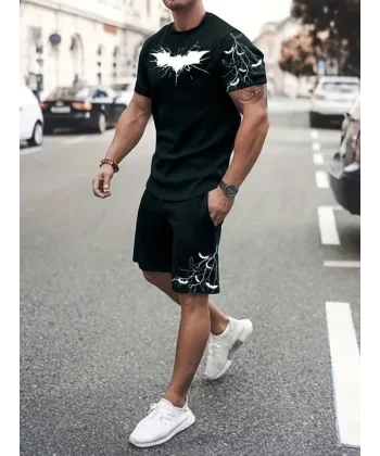 Unisex Baskılı Şortlu Takım - Siyah