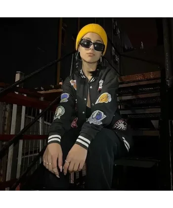 Unisex Baskılı Uzun Kol Kolej Ceket - Siyah