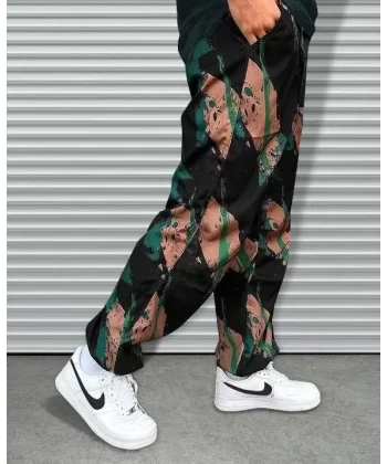 Unisex Beli Lastikli Cepli Paraşüt Pantolon - Siyah