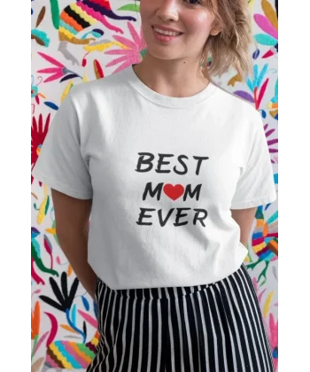 Unisex Bisiklet Yaka Baskılı Oversize T-Shirt - Beyaz