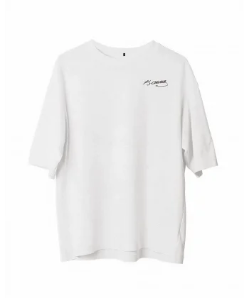 Unisex Bisiklet Yaka Baskılı Oversize T-Shirt - Beyaz