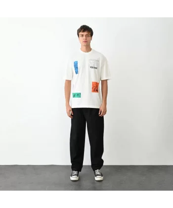 Unisex Bisiklet Yaka Baskılı Oversize T-Shirt - Beyaz