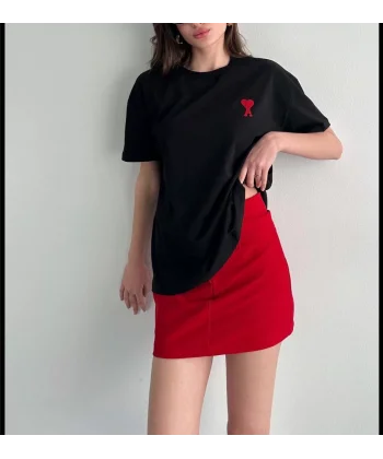 Unisex Bisiklet Yaka Baskılı Oversize T-Shirt - Siyah