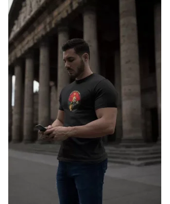 Unisex Bisiklet Yaka Baskılı Oversize T-Shirt - Siyah