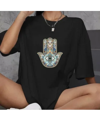 Unisex Bisiklet Yaka Baskılı Oversize T-Shirt - Siyah