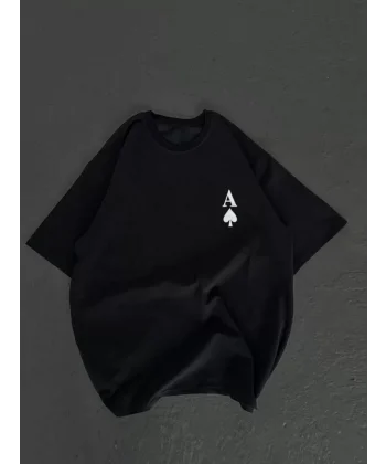 Unisex Bisiklet Yaka Baskılı Oversize Thirt  iyah