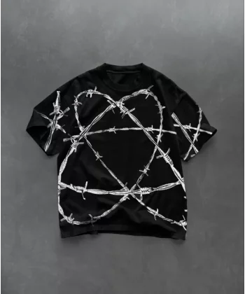 Unisex Bisiklet Yaka Baskılı Oversize Thirt  iyah