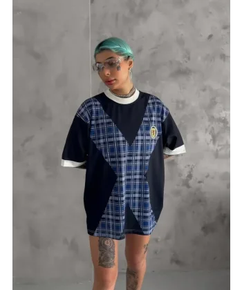 Unisex Bisiklet Yaka Baskılı Oversize Thirt  iyah