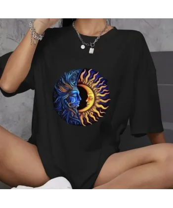 Unisex Bisiklet Yaka Baskılı Oversize Thirt  iyah