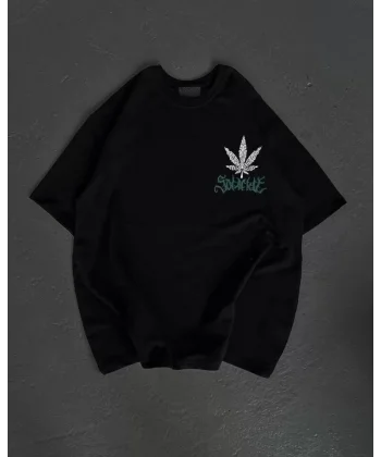 Unisex Bisiklet Yaka Baskılı Oversize Thirt  iyah