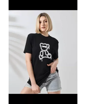 Unisex Bisiklet Yaka Baskılı Thirt  iyah