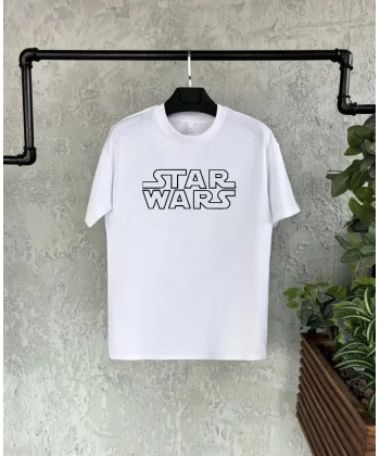 Unisex Bisiklet Yaka Kısa Kol Baskılı Çocuk T-Shirt - Beyaz