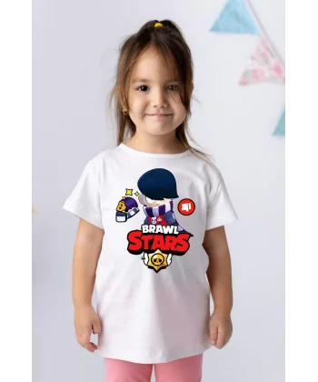 Unisex Bisiklet Yaka Kısa Kol Baskılı Çocuk T-Shirt - Beyaz