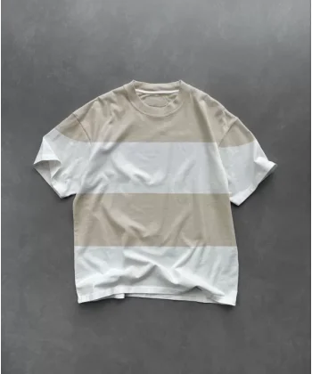 Unisex Bisiklet Yaka Parçalı Thirt  Bej