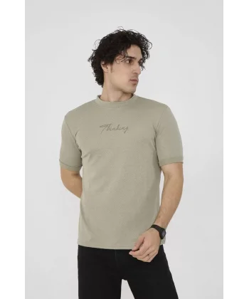 Unisex Bisiklet Yaka Slim fit T-Shirt- Açık Yeşil