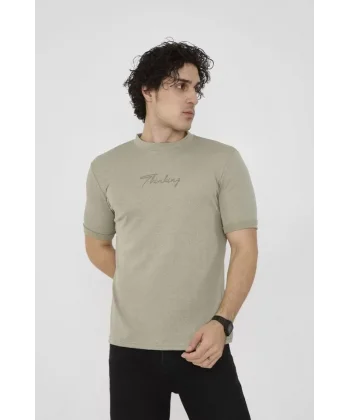 Unisex Bisiklet Yaka Slim Fit T-Shirt- Açık Yeşil