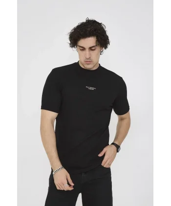 Unisex Bisiklet Yaka Slim fit T-Shirt- Siyah