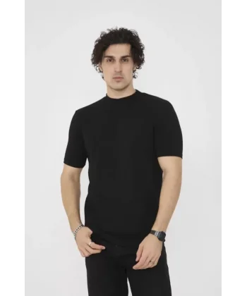 Unisex Bisiklet Yaka Slim Fit T-Shirt- Siyah