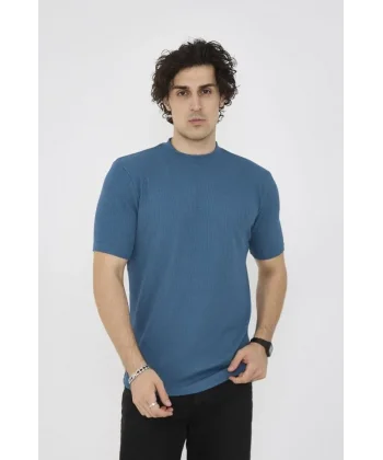 Unisex Bisiklet Yaka Slim Fit T-Shirt- Turkuaz