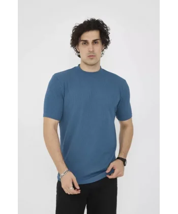 Unisex Bisiklet Yaka Slim Fit T-Shirt- Turkuaz