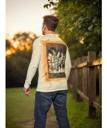 Unisex Bisiklet Yaka Uzun Kollu T-Shirt - Beyaz