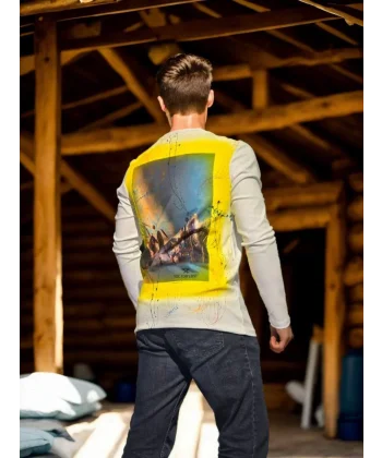 Unisex Bisiklet Yaka Uzun Kollu T-Shirt - Beyaz